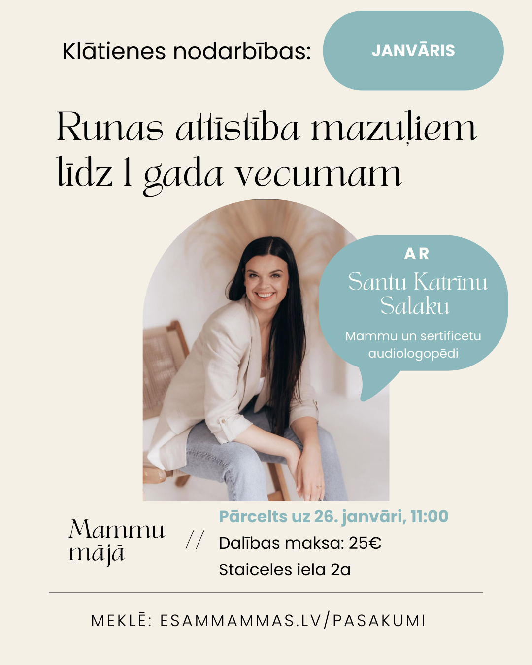 Klātienes nodarbība "Runas attīstība mazuļiem līdz 1 gada vecumam" 26.01.